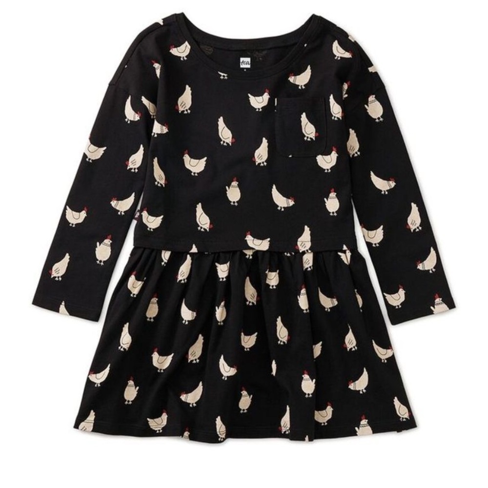 Tea Collection Printed Pocket Play Dress chickens cotton black girls 8